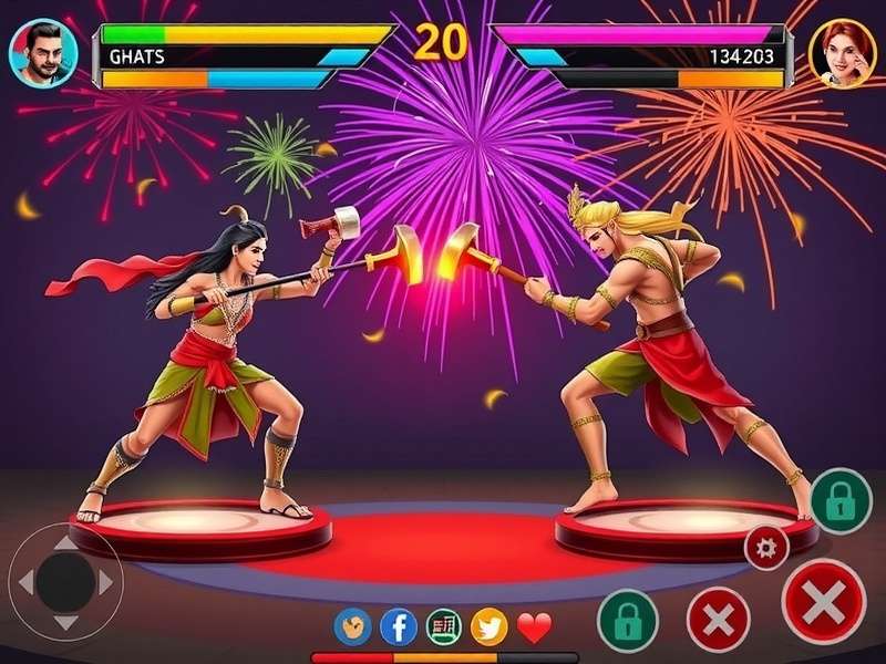 Yoddha Mace Fighter gameplay screenshot showing two warriors clashing with maces