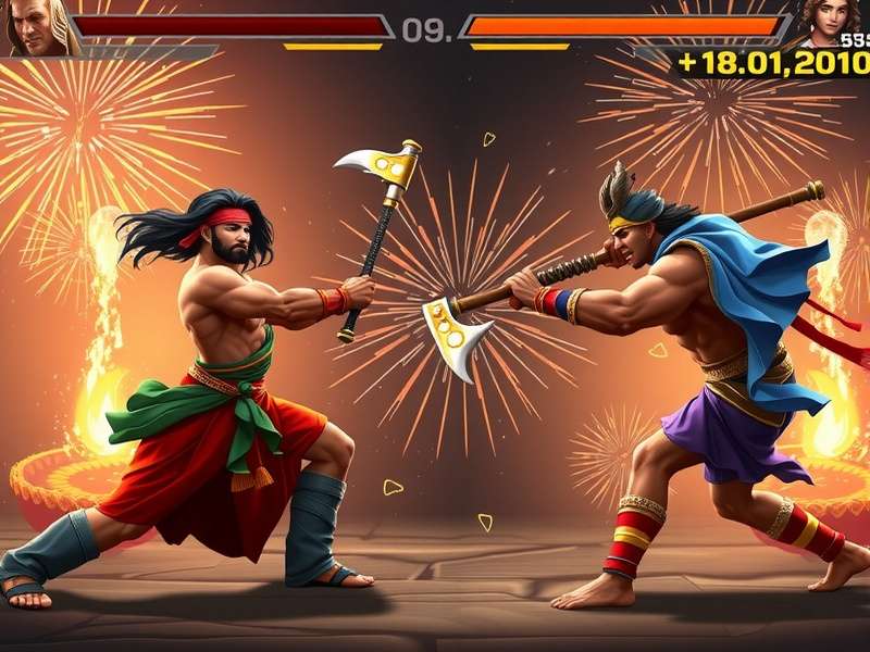 Yoddha Mace Fighter Diwali event screenshot with colorful fireworks